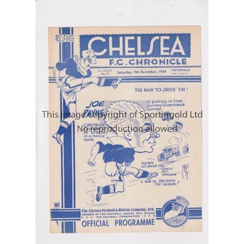 512 - CHELSEA      Programme for the home Regional League match v Aldershot 9/12/1939.     Good