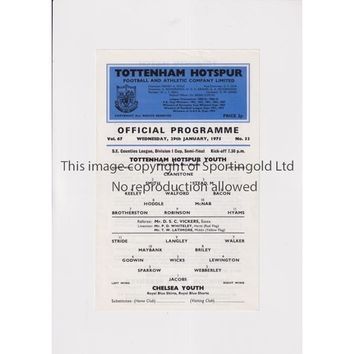 516 - TOTTENHAM HOTSPUR V CHELSEA 1975     Single sheet programme for the SCLC Semi-Final at  Tottenham 29... 