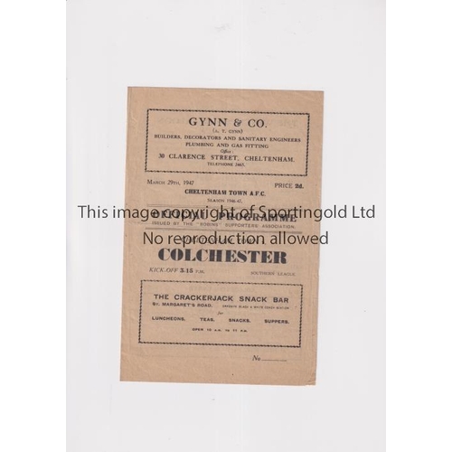 517 - CHELTENHAM TOWN V COLCHESTER UNITED 1947      Programme for the Southern League match at Cheltenham ... 