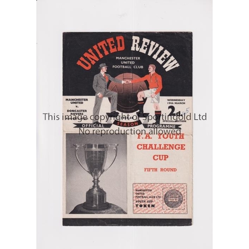 520 - MANCHESTER UNITED      Programme for the home FA Youth Cup tie v Doncaster 19/3/1958, horizontal fol... 