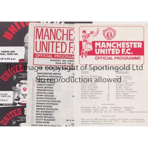 521 - MANCHESTER UNITED     Five single sheet home programmes for FA Youth Cup Semi-Finals v  Sunderland 8... 