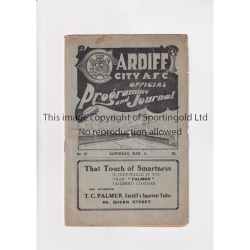 528 - TOTTENHAM HOTSPUR     Programme for the away FA Cup tie v Cardiff City 4/3/1922, slightly creased, m... 