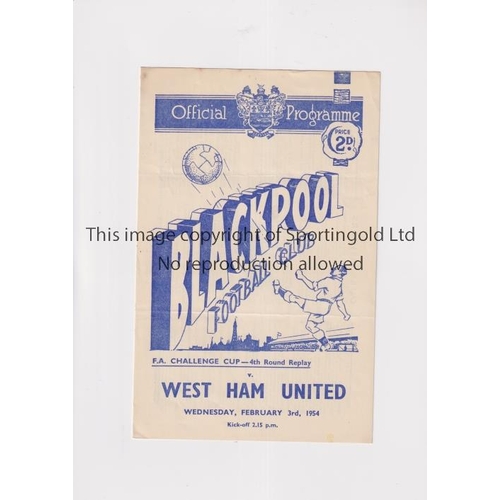 534 - BLACKPOOL V WEST HAM UNITED 1954 FA CUP     Programme for the Replay at Blackpool 3/2/54, slight hor... 