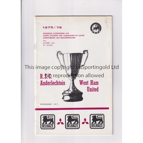 556 - 1976 ECWC FINAL / RSC ANDERLECHT V WEST HAM UNITED        Programme for the ECWC Final Cup tie at He... 