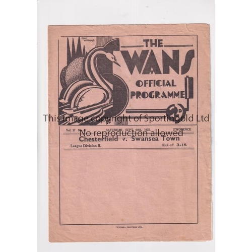 560 - CHESTERFIELD V SWANSEA TOWN 1932         Programme for the League match at Chesterfield 10/9/1932, c... 