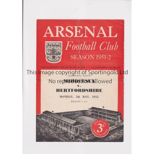 583 - NEUTRAL AT ARSENAL      Programme for a schoolboy match at Highbury, Middlesex v Hertfordshire 5/5/1... 