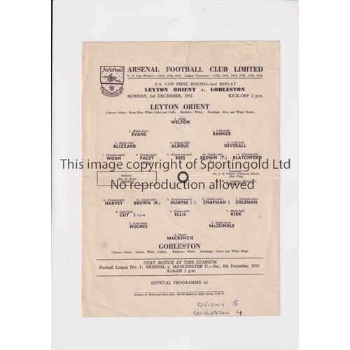 584 - NEUTRAL AT ARSENAL      Single sheet programme for the FA Cup 2nd Replay, Leyton Orient v Gorleston ... 