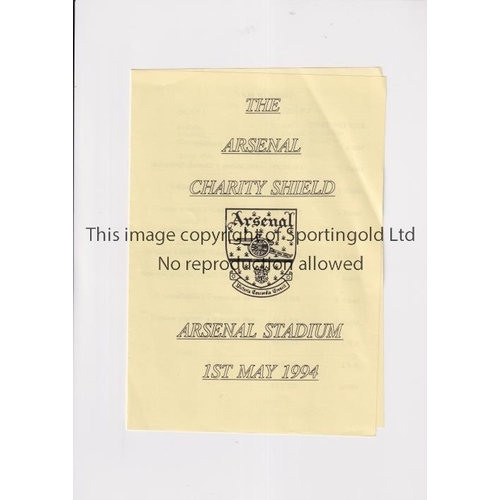 589 - TOURNAMENT AT ARSENAL      Programme for the Arsenal Charity Shield 1/5/1994.    Good