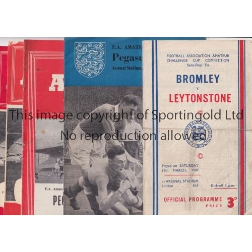 591 - F.A. AMATEUR CUP SEMI-FINALS AT ARSENAL     Seven programmes: 1949, folded, slightly worn and paper ... 