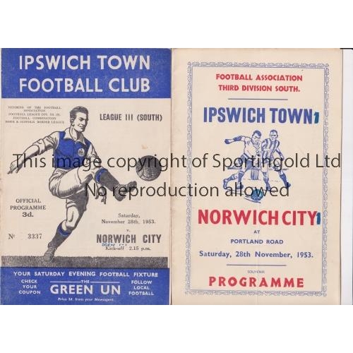 638 - 1953 IPSWICH TOWN V NORWICH CITY   Original programme and pirate programme by Victor for the match a... 