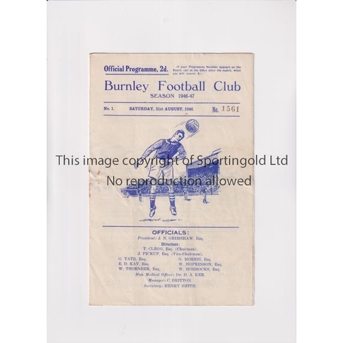 669 - BURNLEY V COVENTRY CITY 1946 / FIRST LEAGUE MATCH AFTER WWII      Programme for the League match at ... 