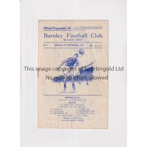 670 - BURNLEY V NEWPORT COUNTY 1946     Programme for the League match at Burnley 9/9/1946, slightly creas... 