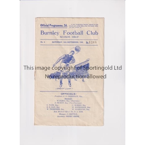 671 - BURNLEY V WBA 1946      Programme for the League match at Burnley 14/9/1946, tiny paper loss at the ... 