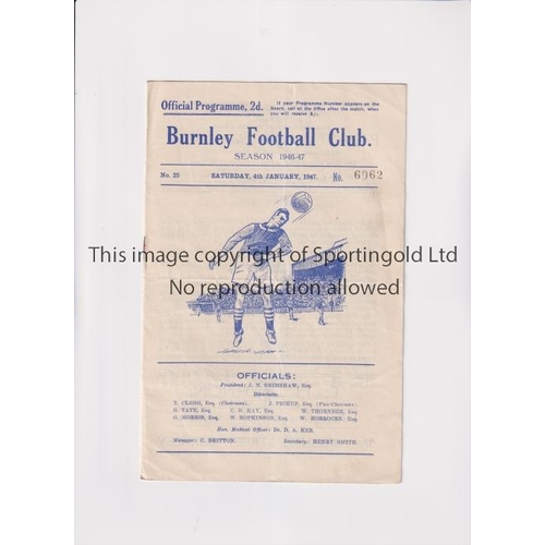 672 - BURNLEY V BIRMINGHAM CITY 1947      Programme for the League match at Burnley 4/1/1947, slightly cre... 