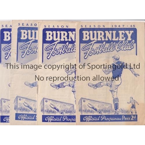 674 - BURNLEY       Four home programmes: 1947/8 v Blackburn Rovers and Wolves, 1948/9 v Huddersfield Town... 