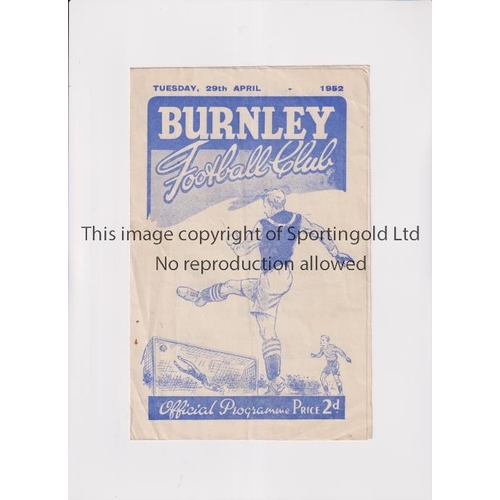 676 - BURNLEY V HAMBURG 1952     Programme for the Friendly at Burnley 29/4/1952, slightly creased.     Ge... 