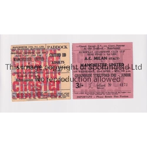 72 - MANCHESTER UNITED       Two tickets for the European Cup Semi-Final ties v AC Milan, 23/41969, 1st L... 