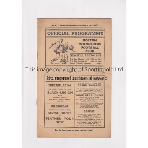 722 - BOLTON WANDERERS V LEICESTER CITY 1937      Programme for the match at Bolton 2/10/1937. Team change... 