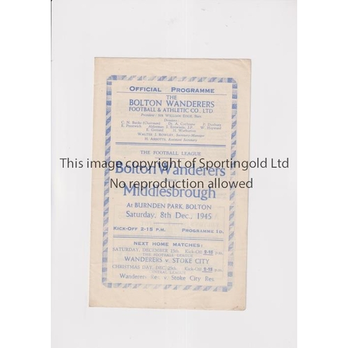 725 - BOLTON WANDERERS V MIDDLESBROUGH 1945    Programme for the FL North match at Bolton 8/12/1945. Horiz... 