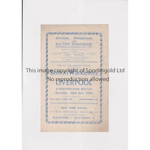 726 - BOLTON WANDERERS V LIVERPOOL 1946 FA CUP        Programme for the tie at Bolton 26/1/1946. Horizonta... 