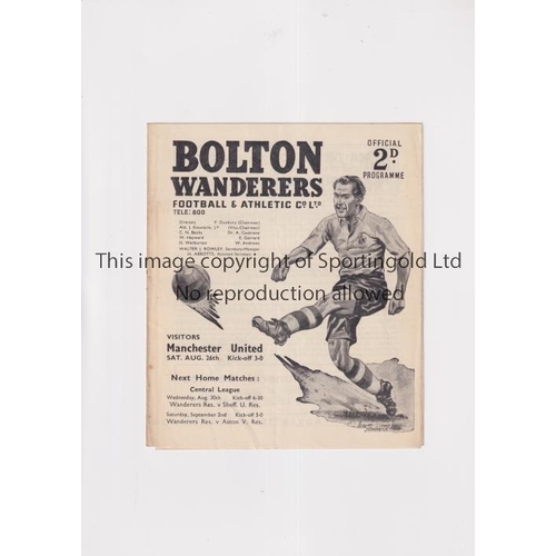 734 - BOLTON WANDERERS V MANCHESTER UNITED 1950             Programme for the match at Bolton 26/8/1950. V... 