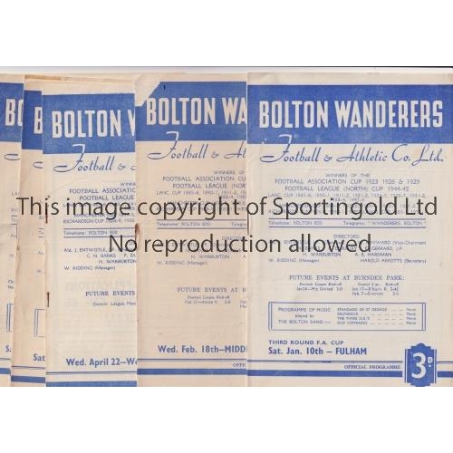 735 - BOLTON WANDERERS        Seven home programmes from 1952/53, six league matches v Chelsea team change... 