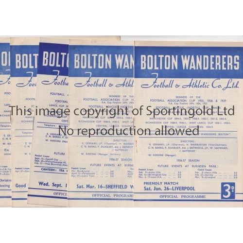 737 - BOLTON WANDERERS    Seven home programmes from 1956/57, six league matches v Leeds United, Arsenal, ... 