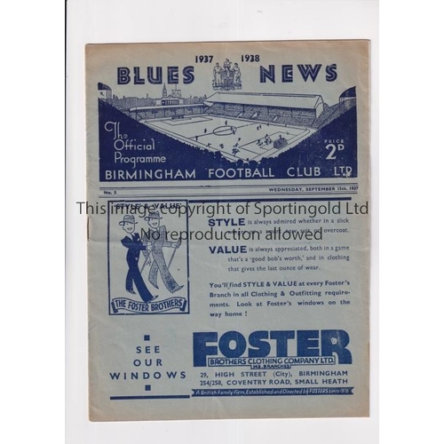 744 - BIRMINGHAM V LEICESTER CITY 1937          Programme for the match at Birmingham 15/9/1937. Slightly ... 