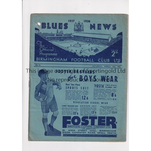 745 - BIRMINGHAM V BOLTON WANDERERS 1938         Programme for the Reserve Central League match at Birming... 