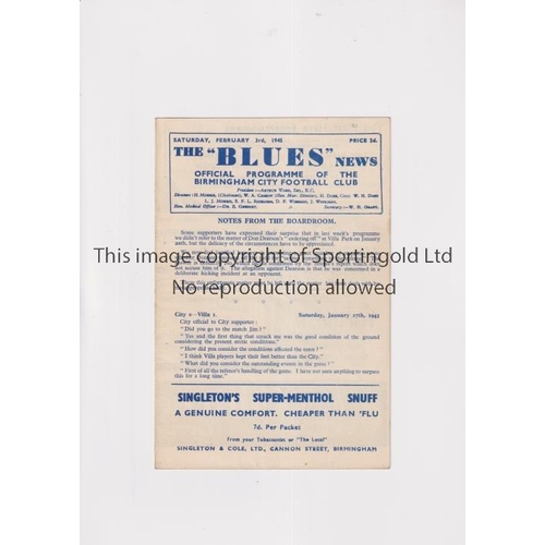 759 - BIRMINGHAM CITY V NORTHAMPTON 1945                Programme for the match at Birmingham 3/2/1945. Ho... 