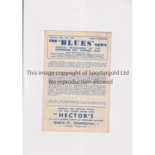 764 - BIRMINGHAM CITY V LEICESTER CITY 1945              Programme for the match at Birmingham 25/12/1945.... 