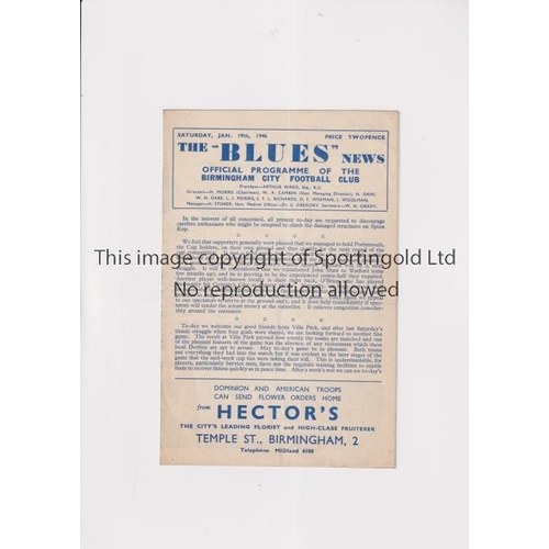 766 - BIRMINGHAM CITY V ASTON VILLA 1946             Programme for the match at Birmingham 19/1/1946. Slig... 