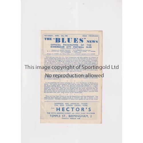 769 - BIRMINGHAM CITY V NOTTINGHAM FOREST 1946               Programme for the match at Birmingham 13/4/19... 