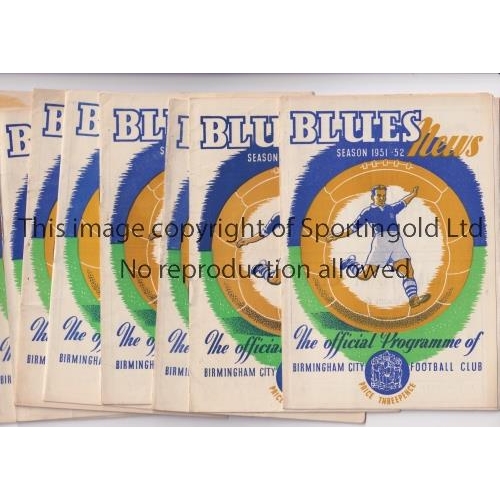 780 - BIRMINGHAM CITY      Ten programmes for the home matches at Birmingham from 1951/52 including Leeds ... 