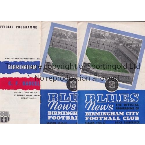 782 - BIRMINGHAM CITY        Seven programmes for the Fairs Cup ties at Birmingham v Zagreb 3/12/1956, Int... 