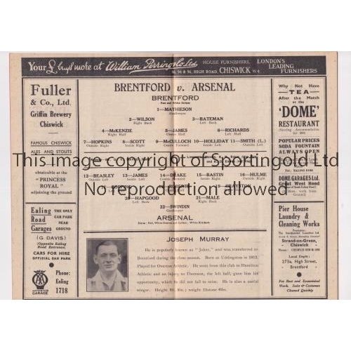 784 - BRENTFORD V ARSENAL 1936              Programme for the match at Brentford 3/9/1936, very slight ver... 