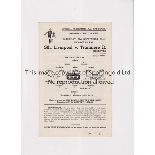 841 - 1946 SOUTH LIVERPOOL V TRANMERE ROVERS   Single sheet for the Cheshire County league match at South ... 