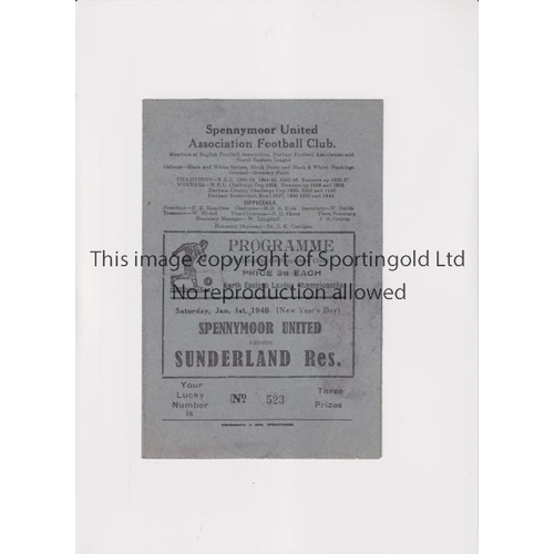 842 - 1949 SPENNYMOOR V SUNDERLAND   Four page programme for the North Eastern League match at Spennymoor ... 