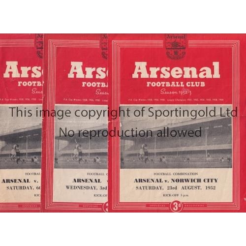 936 - ARSENAL     Complete set of 23 home 4 page programme for season 1952/3, most are creased and some ha... 