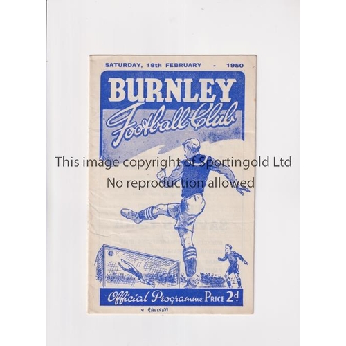 945 - CHELSEA     Programme for the away League match v Burnley 18/2/1950 team name written on the cover, ... 