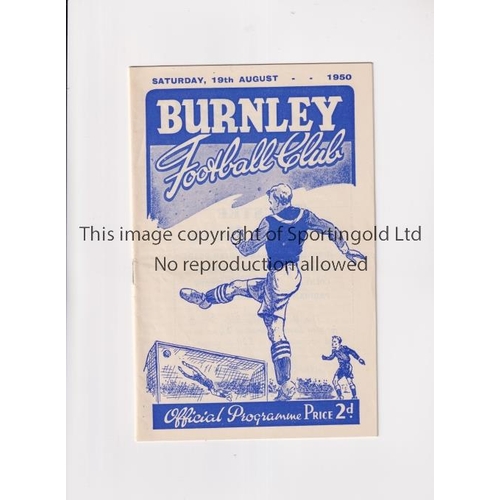 947 - ARSENAL     Programme for the away League match v Burnley 19/8/1950.       Good