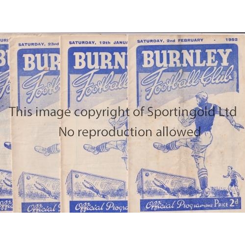 950 - BURNLEY     Fifteen home programmes for the 1951/2 season 12 League v Fulham punched holes, Tottenha... 