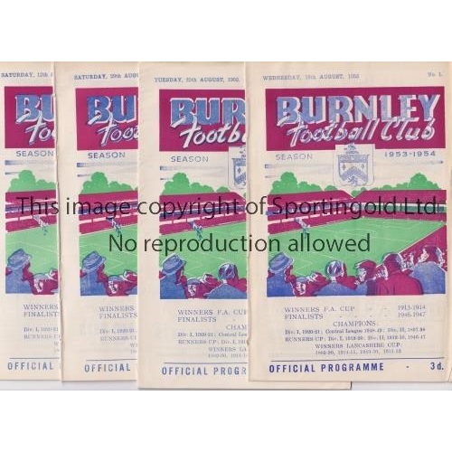 953 - BURNLEY       Twenty home programmes for season 1953/4 including 19 League, missing Tottenham and Ma... 