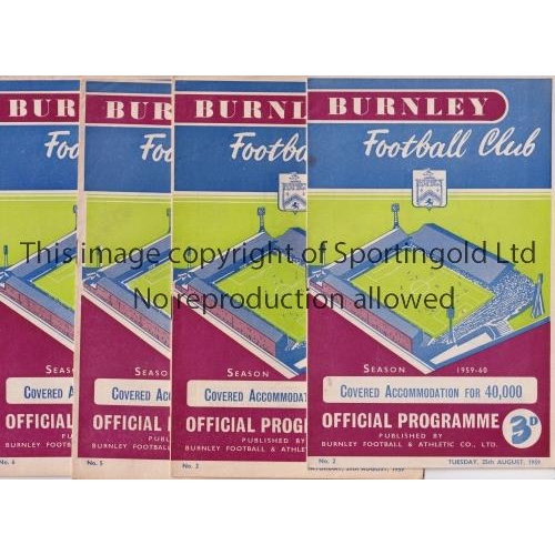 960 - BURNLEY 1959-60 CHAMPIONSHIP SEASON     All 21 home League programmes. A few are slightly creased an... 