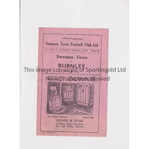 966 - SWANSEA TOWN V BURNLEY 1947     Programme for the League match at Swansea 1/2/1947, slightly creased... 