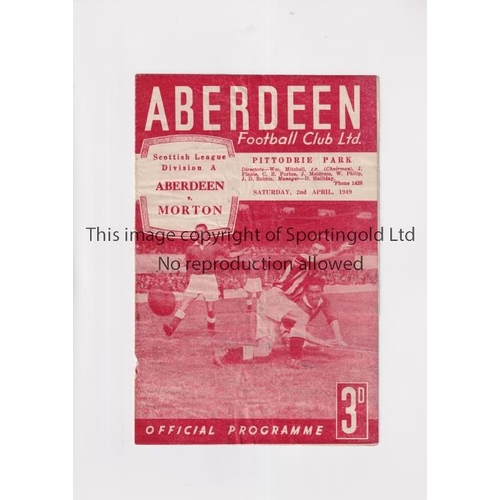 980 - ABERDEEN V MORTON 1949        Programme for the match at Aberdeen 2/4/1949. Creased, staple removed.... 