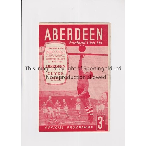 981 - ABERDEEN V CLYDE 1950          Programme for the match at Aberdeen 21/10/1950. Slightly creased and ... 