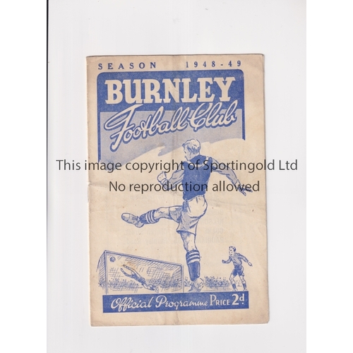 394 - MANCHESTER UNITED     Programme for the away League match v Burnley 16/4/1949, team changes, scores ... 