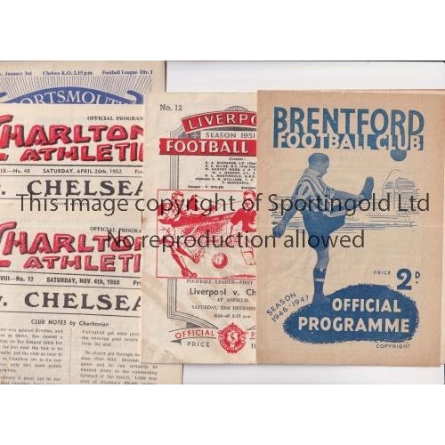 11 - CHELSEA     Five programmes for the away League matches v Brentford 15/3/1947, Charlton Athletic 4/1... 