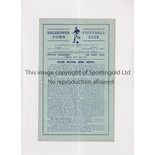 14 - ASTON VILLA      Programme e for the away Friendly v Halesowen Town 19/5/1947, folded in four.    Ge... 